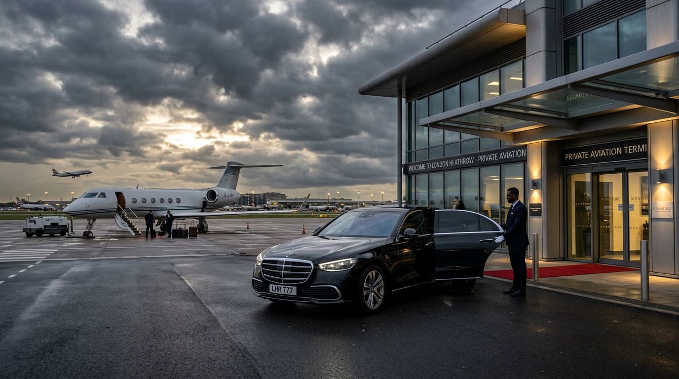Black Mercedes chauffeur car waiting outside a Birmingham landmark